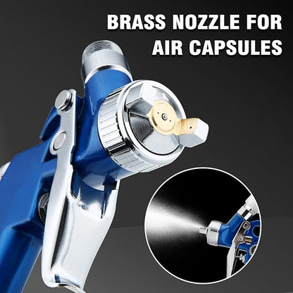 Mini HVLP Air Spray Gun Kit, with 0.8mm & 1.0mm Nozzles&125cc Cup, Small Automotive Paint Sprayer, Paint Guns Touch Up Detail Spot Repair, for House Painting, Furniture, Cars (Blue)