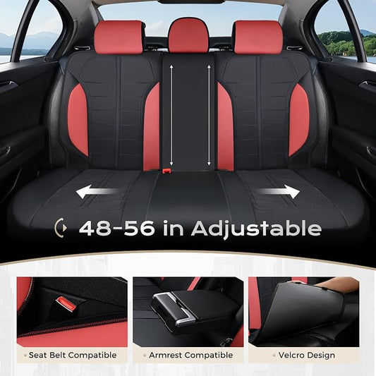 Coverado Seat Cover, Car Seat Cover Rear Seats, 3D Air Mesh Breathable Seat Protectors Sports Carbon Fiber Design Airbag Compatible Comfort Universal for Most Cars, Van,Trucks, SUV, Black&Wine
