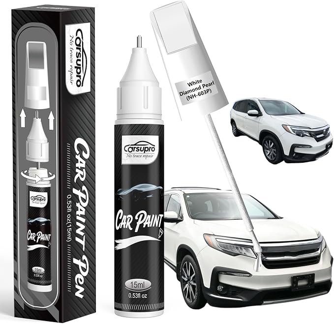 White Diamond Pearl(NH-603P) for Honda Touch Up Paint Pen, 2 in 1 Car Scratch Remover with Pen Tip and Brush, Precise Color Match for Car Paint Scratch Repair, Quickly and Easily Fix Chips and Nicks