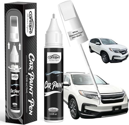 White Diamond Pearl(NH-603P) for Honda Touch Up Paint Pen, 2 in 1 Car Scratch Remover with Pen Tip and Brush, Precise Color Match for Car Paint Scratch Repair, Quickly and Easily Fix Chips and Nicks