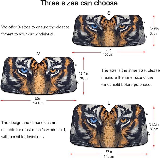 Tiger Blue Orange Eyes Windshield Sun Shade for Car Auto SUV Truck Foldable Front Window Sunshade Sun Visor Protector Block UV Rays Reflect Heat, 55" x 28"