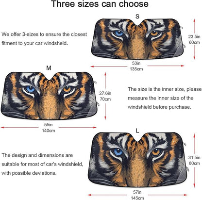 Tiger Blue Orange Eyes Windshield Sun Shade for Car Auto SUV Truck Foldable Front Window Sunshade Sun Visor Protector Block UV Rays Reflect Heat, 55" x 28"