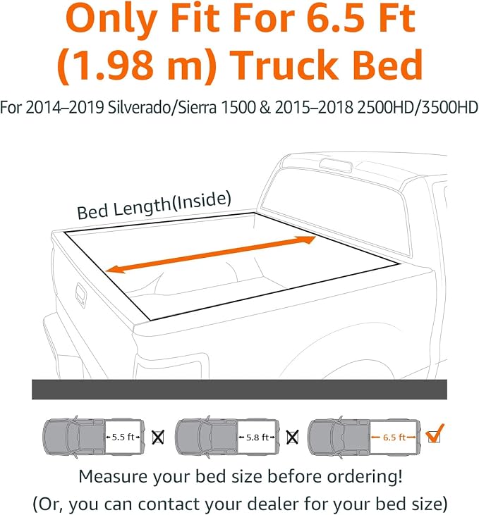 Amazon Basics Soft Roll-Up Truck Bed Tonneau Cover, 6.5 ft, Water-Resistant, Works with Bed Liners for 2014-2019 Chevy Silverado, GMC Sierra 1500, 2015-2018 Silverado Sierra 2500 3500 HD, Fleetside