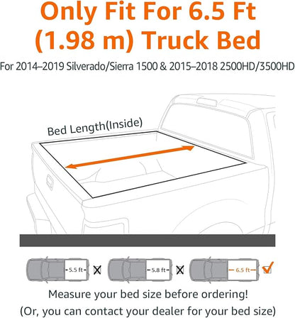 Amazon Basics Soft Roll-Up Truck Bed Tonneau Cover, 6.5 ft, Water-Resistant, Works with Bed Liners for 2014-2019 Chevy Silverado, GMC Sierra 1500, 2015-2018 Silverado Sierra 2500 3500 HD, Fleetside