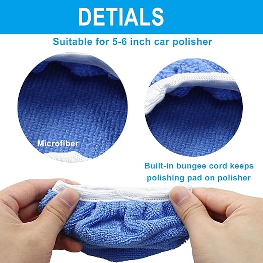 Bonsicoky 6 PCS Car Polishing Bonnet Buffing Pads - Soft Microfiber Buffing Pads Cover for 5" - 6" Car Polisher - Sky Blue