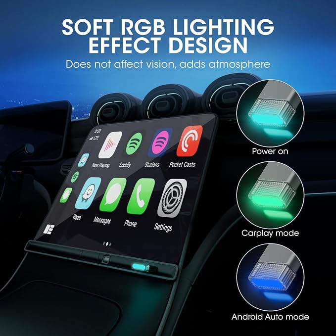 2in1 Mini Wireless Carplay Adapter for Apple iPhone & Android Auto,Plug in Auto Play Wired to Wireless Small Dongle Car Adapter for Cars 2016+ Toyota/Honda/Cadillac/Ford/Chevrolet/Jeep