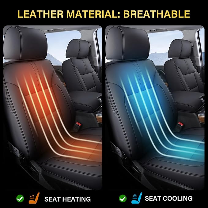 Coverado Chevy Silverado Seat Covers Full Set, Faux Leather Car Seat Covers Fit for 2014-2018 1500, 2015-2019 2500HD 3500HD Chevy Silverado GMC Sierra Crew Double Extended Cab (Black)