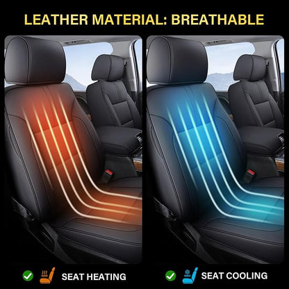 Coverado Chevy Silverado Seat Covers Full Set, Faux Leather Car Seat Covers Fit for 2014-2018 1500, 2015-2019 2500HD 3500HD Chevy Silverado GMC Sierra Crew Double Extended Cab (Black)