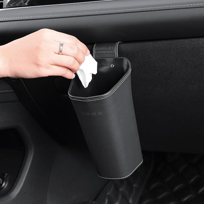 Car Trash Can Backseat Front Back Seat Door Center Console Armrest Passenger Glovebox Organization Storage Trash Bin Cute Black Mini Small Garbage Can Umbrella Holder (Glovebox)
