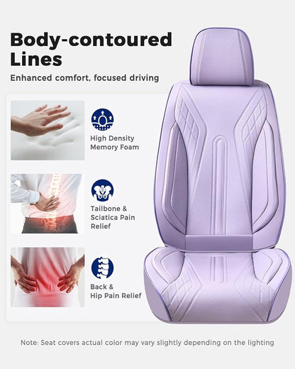 Huidasource Car Seat Covers Full Set, Universal Fit for Most Cars SUV Trucks, Full Coverage Nappa Leather Seat Cover, Airbag, Cupholder Compatible, Velcro Adjustable,Seat Function Retain, Light Purple