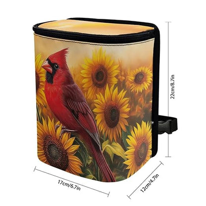 Talayituse Cardinal Sunflower Print Car Trash Can Portable Auto Garbage Bin Multifunctional Vehicle Interior Accessories with Adjustable Straps Universal Fit Truck SUV Sedan