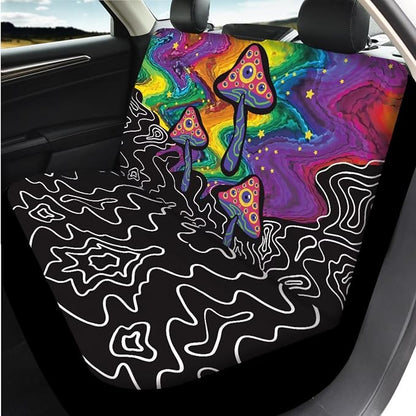 14 Pcs Abstract Mushroom Car Seat Covers with Steering Wheel Cover,Seat Belt Covers Cup Holder with Keychain,Eyes Mushroom Automotive Accessories Protector Set Universal Fit Cars SUV Trucks