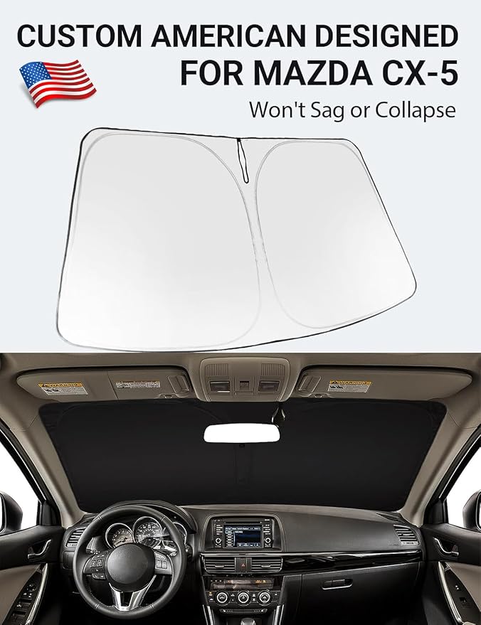 Proadsy 2026 Upgrade Windshield Sun Shade Custom Fit CX-5 2013 2014 2015 2016 CX5 Front Sunshade Protector Foldable Sun Visor Blocks UV Rays Keep Car Cooler