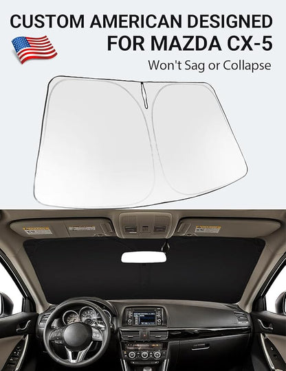 Proadsy 2026 Upgrade Windshield Sun Shade Custom Fit CX-5 2013 2014 2015 2016 CX5 Front Sunshade Protector Foldable Sun Visor Blocks UV Rays Keep Car Cooler