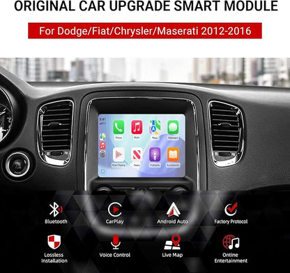 Wireless CarPlay Android Auto Adapter Decoder Retrofit Kit Fits 2012-2016 Dodge Fiat Chrysler Maserati with 8.4'' Screen, Support Voice Control/ AirPlay/ Mirror Link/ Camera/ USB Drive/ Navigation etc