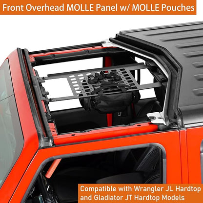 Hooke Road JL Overhead MOLLE Panel Inside Roof Storage Rack for 2018-2026 Jeep Wrangler JL & Gladiator JT 2/4 Doors Hardtop Only, Include 2 MOLLE Pouches Bags