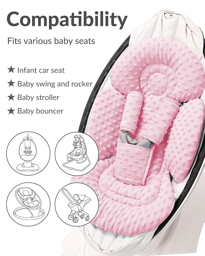 Generic Infant Insert Compatible with Mamaroo Swing & Graco Swing and Infant Car Seat, Newborn Insert Baby Head Body Support, Reversible Design, Breathable Soft Fabric, 1Pcs - Dots, Pink