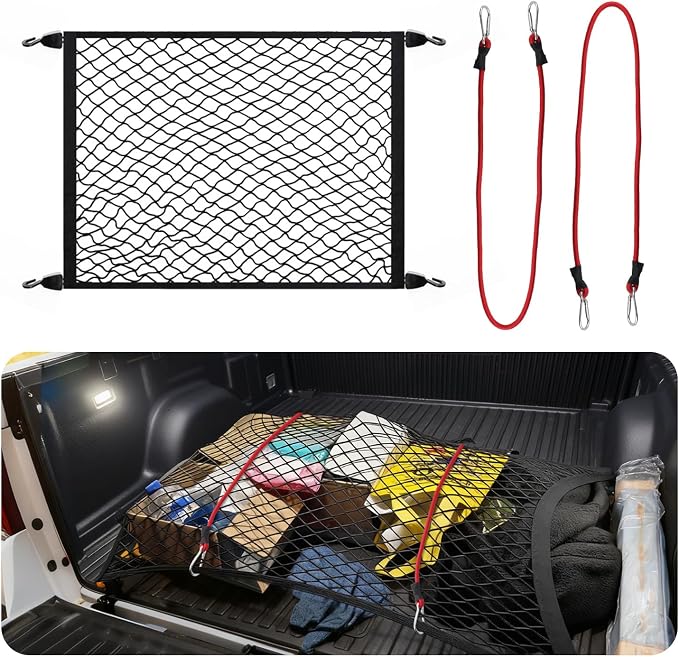 31.50"×23.62" Truck Bed Cargo Net Stretchable to 63"×47.24",High Elastic Cargo Net for Pickup Truck Bed with 4 Hooks & 2 Bundling Ropes,Universal Cargos Nets for SUV,Car,Trucks