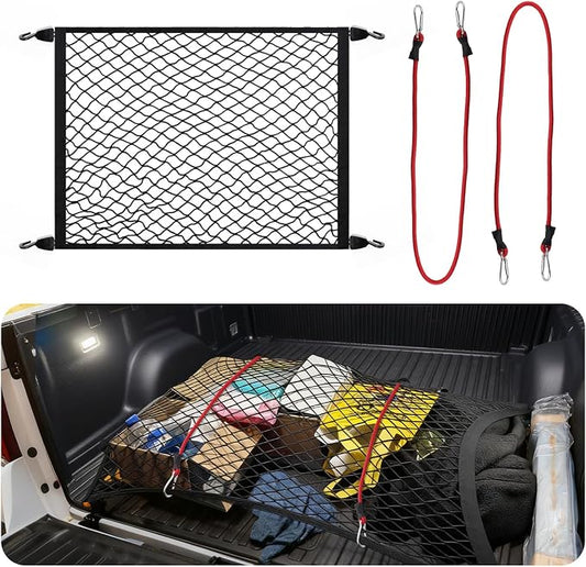31.50"×23.62" Truck Bed Cargo Net Stretchable to 63"×47.24",High Elastic Cargo Net for Pickup Truck Bed with 4 Hooks & 2 Bundling Ropes,Universal Cargos Nets for SUV,Car,Trucks
