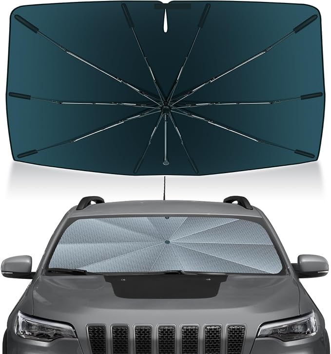 Autorder Windshield Sun Shade Umbrella for 2014-2023 Jeep Cherokee SUV Accessories,Upgraded Ice Crystal Material,Easy Setup Umbrella Sunshade for Car Windshield,100% Sun Blocking