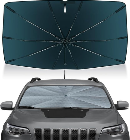 Autorder Windshield Sun Shade Umbrella for 2014-2023 Jeep Cherokee SUV Accessories,Upgraded Ice Crystal Material,Easy Setup Umbrella Sunshade for Car Windshield,100% Sun Blocking