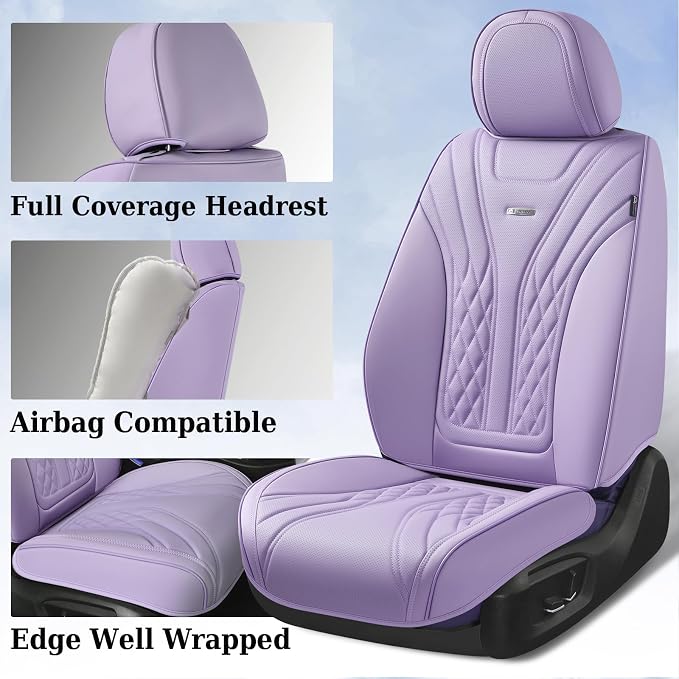 Coverado Car Seat Covers Full Set, Automotive Front and Rear Seat Covers with Backrest, Nappa Leather Car Seat Protectors Waterproof, Universal for Most Vehicles