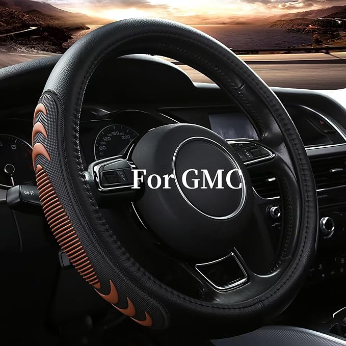 Yangday Leather Steering Wheel Cover for GMC Sierra 1500 2500 3500, 14.5-15 inches Car Steering Wheel Cover with Anti-Slip Massage Particle (Brown)