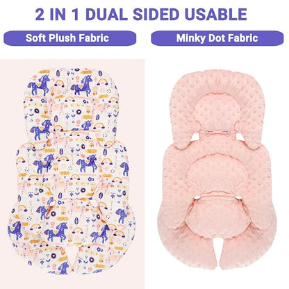 Infant Car Seat Insert Girls Boys, Soft Car Seat Head Support Baby & 2 Strap Pads, Preemie Newborn Carseat Insert Reversible Fits For Stroller, Baby Swing, Rocker, Bassinets, Bouncer, Unicorn