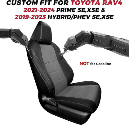 FREESOO RAV4 Seat Covers Full Set Custom Fit for Toyota Rav4 2021-2024 Prime SE,XSE & 2019-2025 Hybrid/PHEV SE,XSE Faux Leather Car Seat Cover, Airbag Compatible, Black Gray