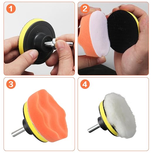 11Pcs Car Buffing Pads for Drill Polishing Kit, 3Inch Foam Polishing Pads, Car Buffers and Polishers Kit, Wool Pads Wax Buffer Drill Attachment with M10 Adapter