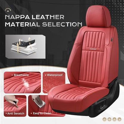 Coverado Car Seat Covers Front Seats, Seat Covers for Cars, Car Seat Protector, 2-Pack Car Seat Cushion Nappa Leather, Waterproof Seat Covers Carseat Cover Universal Fit for Most Cars Trucks(Red)