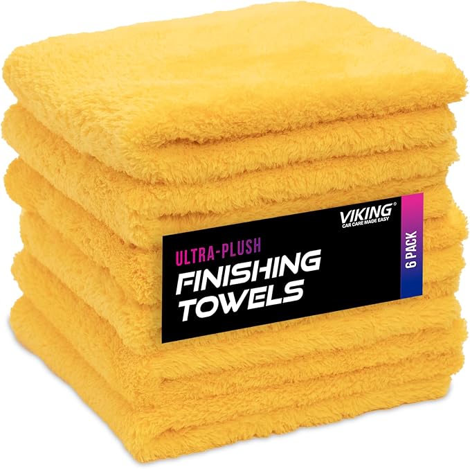 VIKING Microfiber Cleaning Cloth for Car Detailing, Ultra Plush Finishing Microfiber Towels for Car Cleaning Supplies, Yellow, 16 inch x 16 inch, 6 Pack