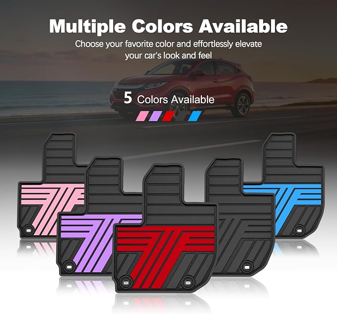 Floor Mats Fit for Honda HRV 2016 2017 2018 2019 2020 2021 2022, All Weather Custom Fit HR-V Rubber Floor Liner Accessories, 1st & 2nd Row, Black & Red