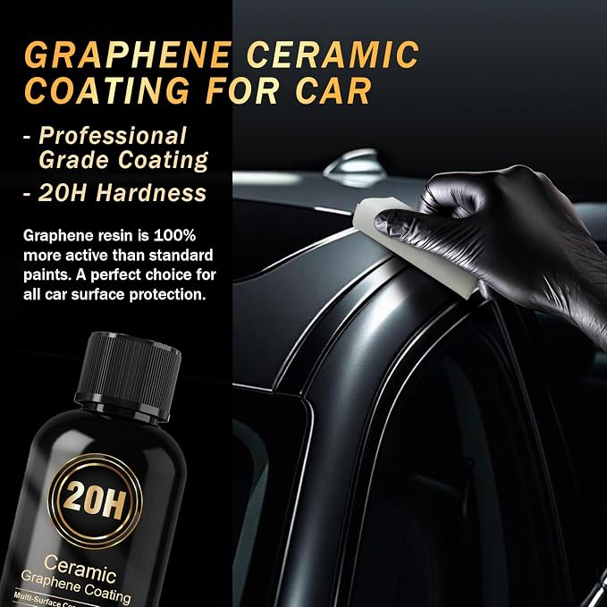 Ceramic Coating for Cars, 20H High-Grade Graphene Coating for Automobiles, Complete Detailing Kit, 10+ Years of Lasting Defense, Intense Glossy Look, Use After Washing & Polishing, 70ml
