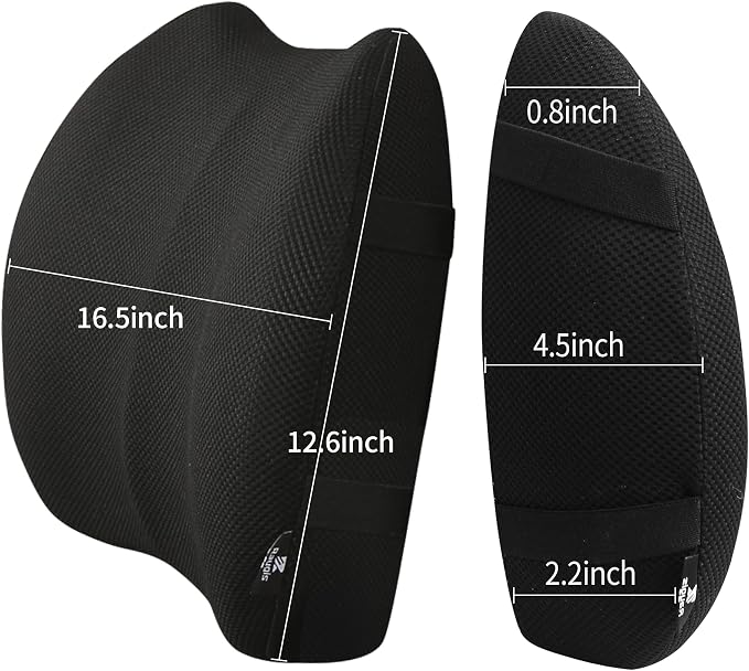 2 Pack Lumbar Support Pillow,Memory Foam Back Cushion for Office Chair,Car Seat,Travel,Ergonomic Posture Corrector for Lower Back Pain Relief,Black