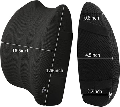2 Pack Lumbar Support Pillow,Memory Foam Back Cushion for Office Chair,Car Seat,Travel,Ergonomic Posture Corrector for Lower Back Pain Relief,Black