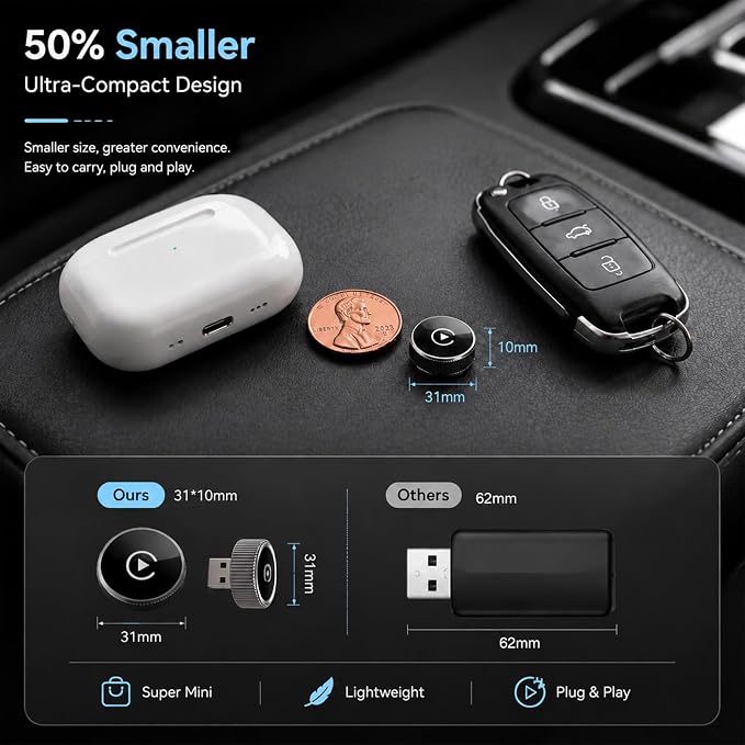 Wireless CarPlay Adapter & Android Auto Wireless Adapter, 2026 2-in-1 CarPlay Wireless Adapter for iPhone,Converts Factory Wired CarPlay/Android Auto to Wireless, USB/USB-C Dongle for Cars