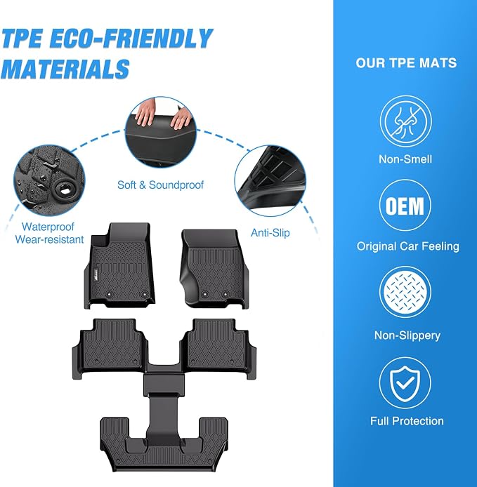 Nilight TPE Floor Mats for Jeep Grand Cherokee L (6-Passenger Without Center Console) 2021 2022 2023 2024 2025 2026 All Weather Custom Fit Heavy Duty Floor Liners