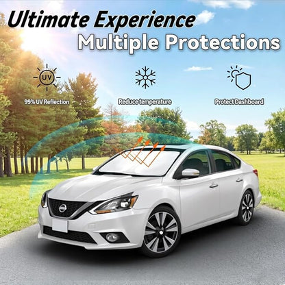 Windshield Sun Shade for Nissan Sentra 2014-2019 Car Front Window Sunshade with 240T Sun Visor Protector Blocks UV Rays Heat Sun Shield Accessories