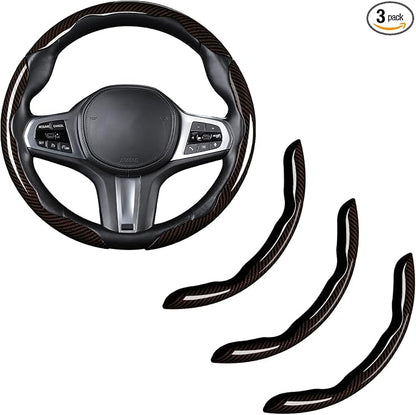 Carbon Fiber Steering Wheel Cover, Snap on Car Steering Wheel Cover Set Accessories 3pcs Wrap Grip Non Slip Protector Universal Glossy Brown