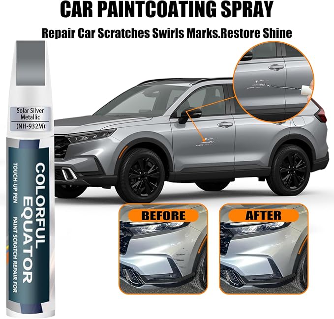 Solar Silver Metallic(NH-932M) Touch Up Paint Compatible with Honda, Car Paint Pen Scratch Repair Two-In-One Touch Up Paint, Premium Car Scratch Remover for Deep Scratches