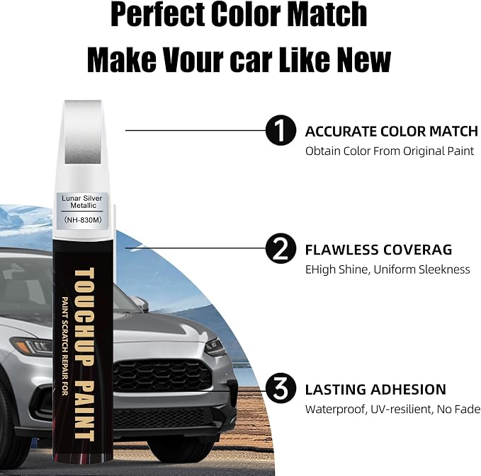 Car Paint Touch Up Pen for Honda Lunar Silver Metallic(NH-830M), 2-In-1 Color Accurate Touch Up Car Scratch Repair Paint Exact Match Honda Series Automotive Scratch Remover for Nicks & Chips Repair