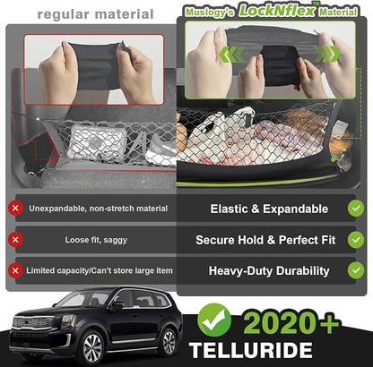 Muslogy Trunk Cargo Net Compatible with 2020-2025 2026 Kia Telluride Accessories, SUV Sedan Cargo Organizer Storage Net with Heavy Duty Carabiners