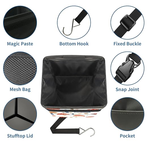 Car Trash Can – Multi-Purpose, Lightweight and Portable with Durable Water-Resistant Coating, No Installation Required, Practical and Ample Capacity, Variety of Colors.Mushroom
