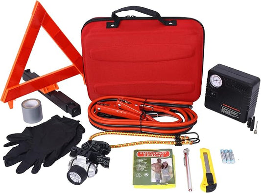 Auto Safety Emergency Kit with Portable Air Compressor