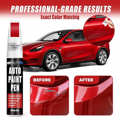 Touch Up Paint for Cars (Ultra Red PR01), Compatible with Tesla Model Y/3/S/X, 0.4 fl oz Color Accurate 2-in-1 Car Paint Scratch Repair Pen, Professional Grade, Fast-Drying & Long-Lasting