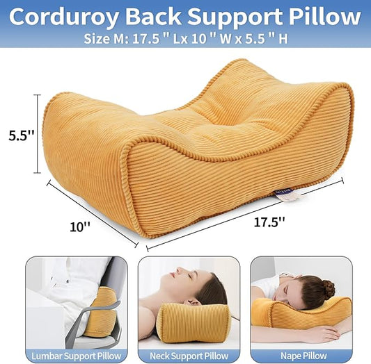 Lumbar Support Pillow for Office Chairs, Bite-Size Natural Latex Foam Back Support Pillow for Lower Back Pain Relief, Soft & Support Corduroy Desk Chair Cushion, M, Yellow