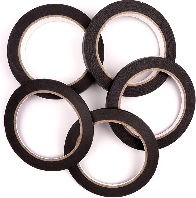 5 Rolls Pinstripe Tape - Masking Tape 1/16", 1/8", 1/4", 1/2", 3/4" - Thin Painters Masking Automotive Tape for DIY, Car, Auto, Paint, Art, Tumblers (Black)