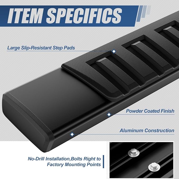 Auto Dynasty 6" Running Boards for Truck 2007-2019 Chevy Silverado GMC Sierra 1500 2500 3500 Crew Cab (Exclude Diesel), Aluminum Side Step Nerf Rail Bars, Black Powdercoated Bar