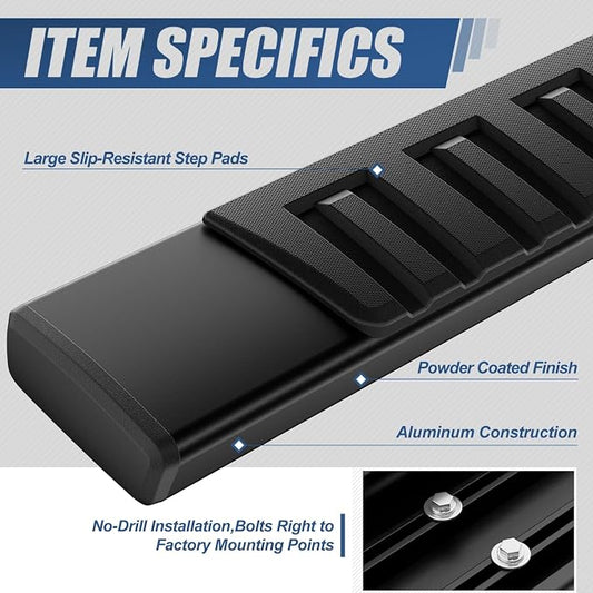 Auto Dynasty 6" Running Boards for Truck 2007-2019 Chevy Silverado GMC Sierra 1500 2500 3500 Crew Cab (Exclude Diesel), Aluminum Side Step Nerf Rail Bars, Black Powdercoated Bar